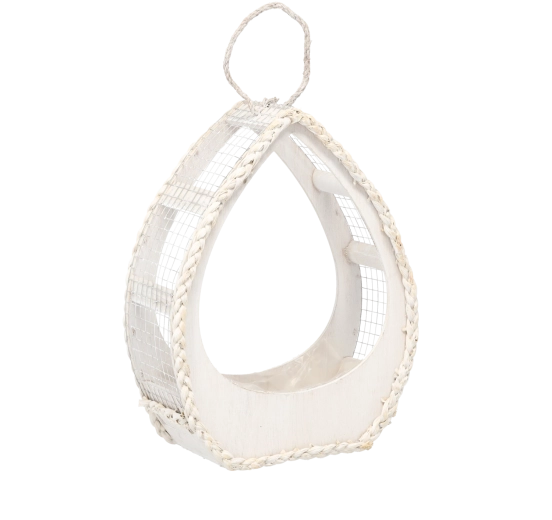 White wooden flowerpot cover in a teardrop shape 31 × 21 × 41 cm