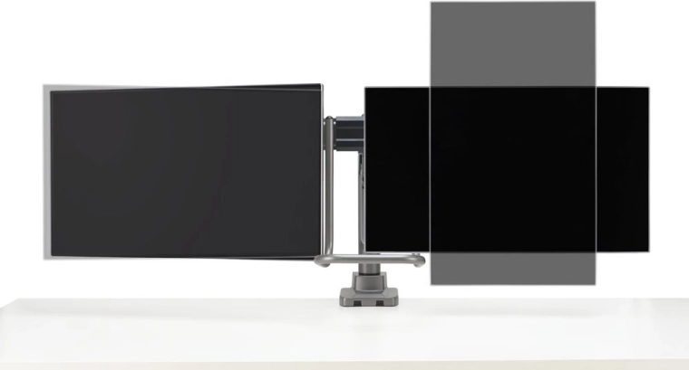 Independent positioning of both monitors on the crossbar