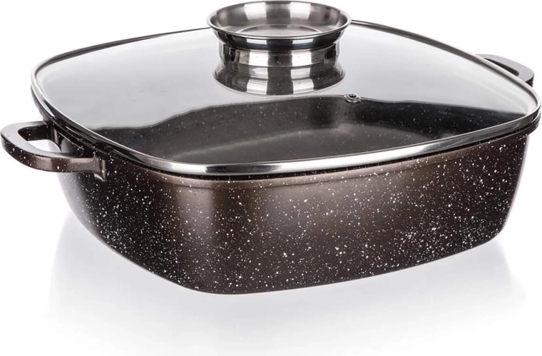 Roasting Pan with Lid 28 × 28 × 7.5 cm Premium Dark Brown with Non‑stick Surface