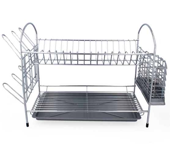 Dviejų aukštų indų džiovykla 40 cm, chromuotas plienas, sidabrinė