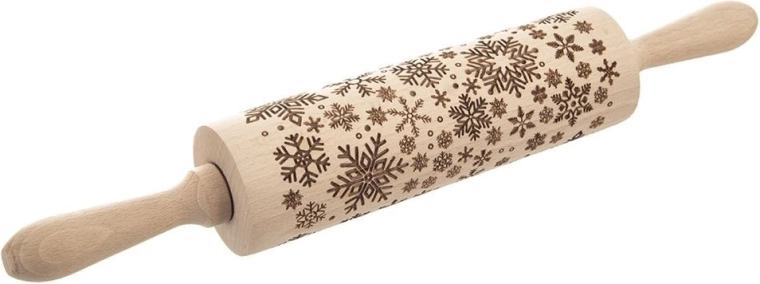 Wooden embossed rolling pin for dough Snowflakes 39 cm