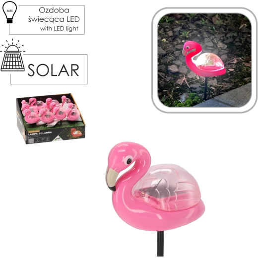Saulės sodo lempa flamingas, šiltai balta, 10,5 × 5 × 17,5 cm