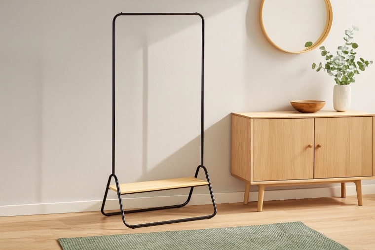 Pastatoma drabužių kabykla su lentyna, metalinė loft 80 × 44,5 × 146 cm