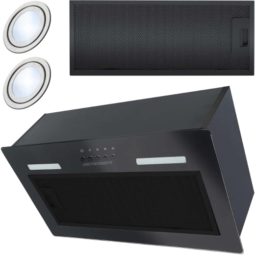 Built-in kitchen extractor hood 52 cm black BERDSEN with glass and LED