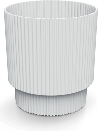 White ribbed flower pot Milly 16.8 cm with integrated saucer