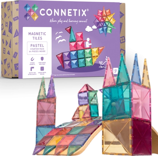 Connetix Pastel Starter Pack magnetic building tiles 64 pcs
