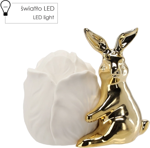 Easter ceramic bunny with gold finish and LED flower