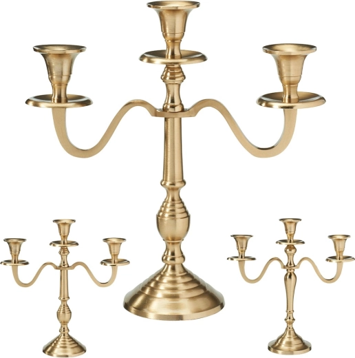 Gold three-armed candle holder candelabrum 30 cm