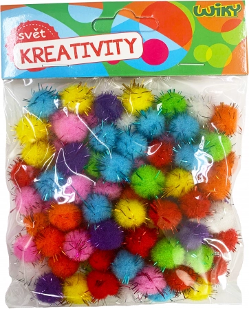 Žvilgantys pom pom kamuoliukai 15 mm, spalvų mišinys, 80 vnt.