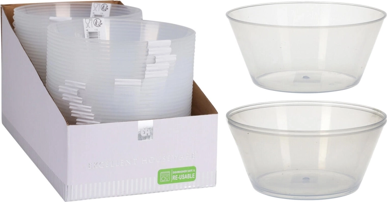 Plastic bowl 15 cm 750 ml, transparent, set of 2 pcs