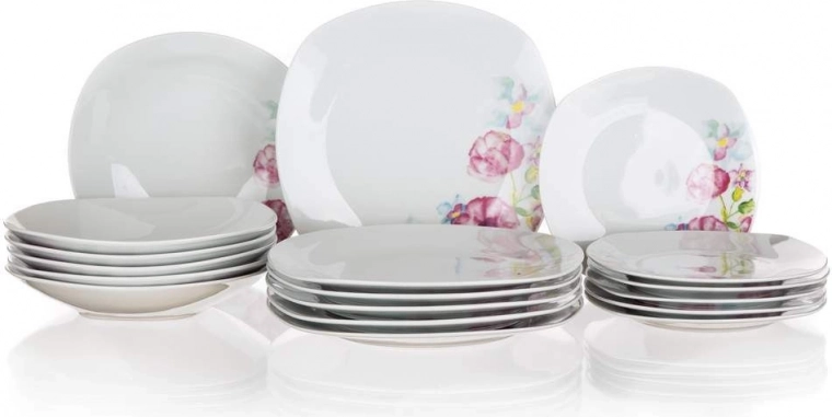 Stalo indų rinkinys 6 asmenims BANQUET Square Dolores – porcelianas su gėlių dekoru, 18 dalių