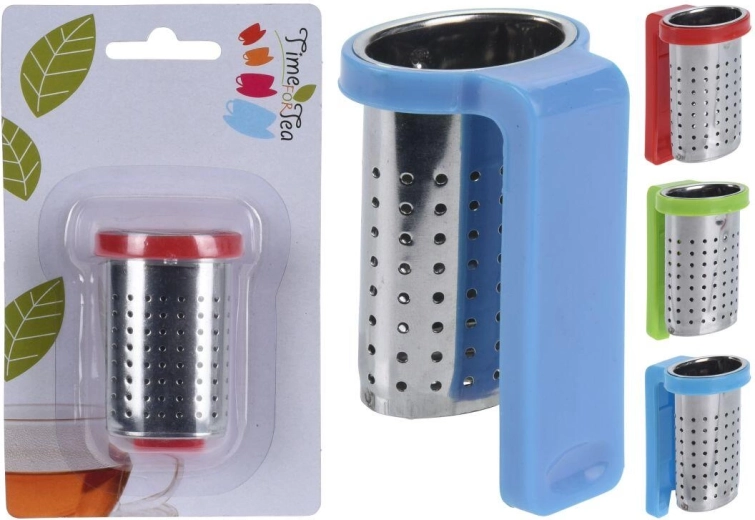 Hanging stainless steel tea infuser with plastic holder, color mix