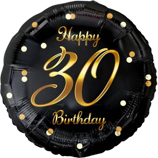 Folinis balionas Happy 30 Birthday – juodas su auksiniu spaudu