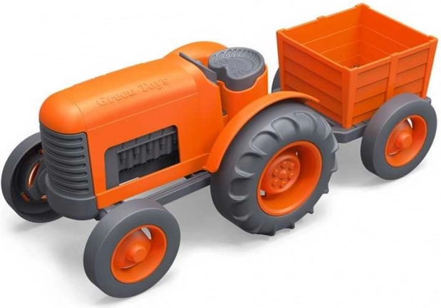 Oranžinis traktorius su priekaba nuo Green Toys