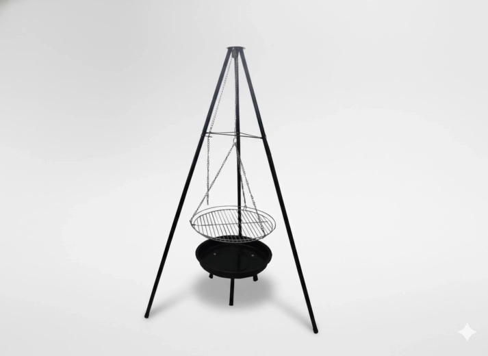 Hanging adjustable grill on tripod 95 × 95 × 147 cm