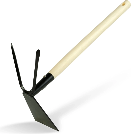 Two-function garden hoe with wooden handle, 50 cm