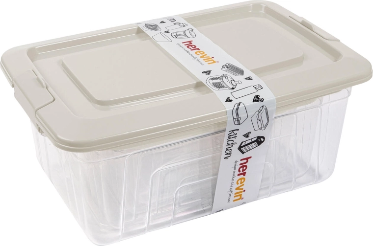 Stačiakampių dėžučių su dangteliu rinkinys 4 vnt. (1,2–5,4 l) skaidri / kreminė