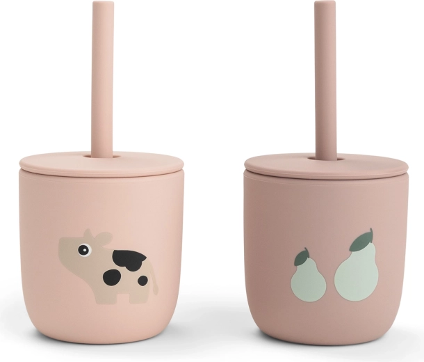 Done by Deer silicone sippy cups with straw Tiny Farm, pink (2 pcs)