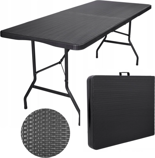 Folding garden catering table in rattan design 180 cm black
