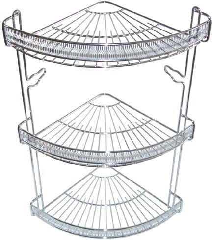 Corner bathroom shelf, 3 tiers, chrome, 22 × 22 × 47 cm