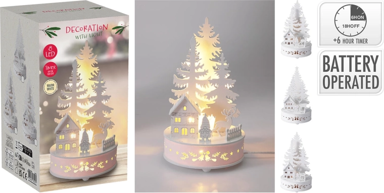 LED medinė dekoracija eglutė 20 cm su laikmačiu – 1 vnt.