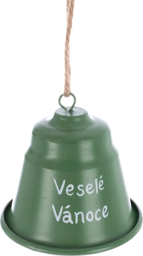 Metal Christmas bell “Merry Christmas” green 7 cm