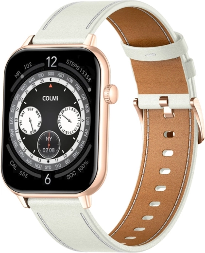 COLMI C28 Smartwatch Gold with White Leather Strap