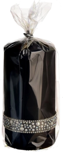 Perlinė cilindrinė žvakė „Pearl“ juoda 7 × 14 cm