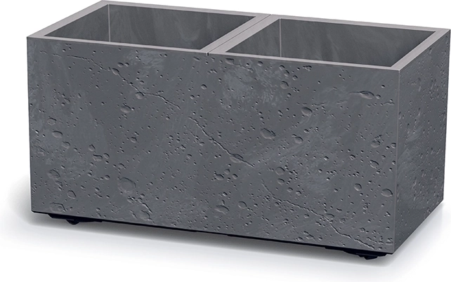 Plastic planter with concrete effect, rectangular, marengo, with two compartments