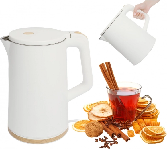 Kelioninis belaidis greitaeigis virdulys 1,7 l 1500 W su pasukamu pagrindu – baltas