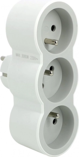Baltas plastikinis adapteris su trimis lizdais