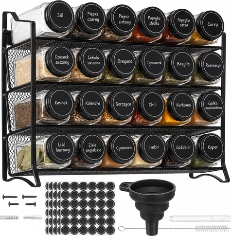 Zortiva spice organizer with 28 glass jars
