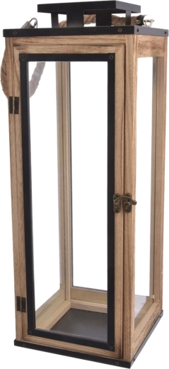 Didelis dekoratyvinis smėlio spalvos žibintas 50 cm iš medžio ir metalo