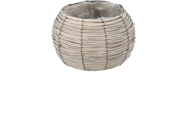 Wicker planter cover, round 28 × 17 cm, grey