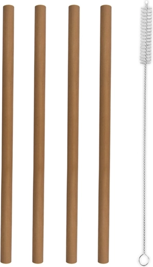 Bambukinis gėrimų šiaudelis 20 cm (4 vnt.) su valymo šepetėliu