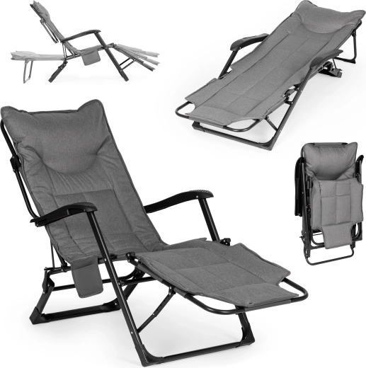 MultiGarden folding garden sun lounger 2-in-1 with 3-position leg rest, grey