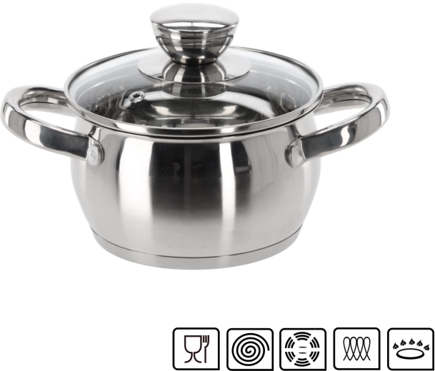 Belly Stainless Steel Pot with Lid, 1 L, 14 cm