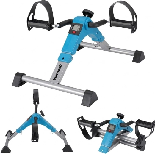 Sulankstomas reabilitacinis pedalinis treniruoklis 2in1 su LCD ekranu, mėlynas