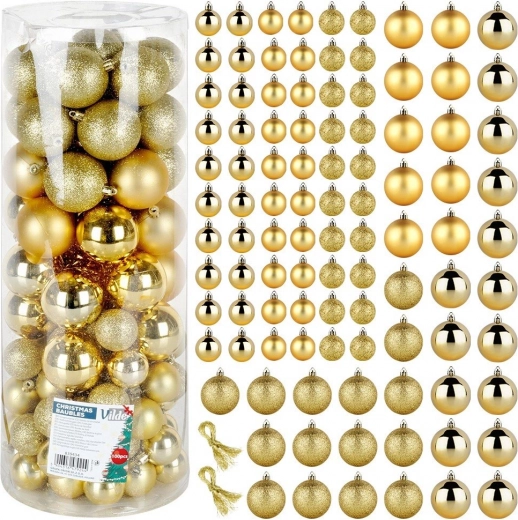 Auksiniai nedūžtantys kalėdiniai eglutės burbulai 4 ir 6 cm, rinkinys 100 vnt.