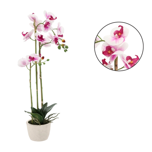 Artificial orchid white–pink 70 cm in pot
