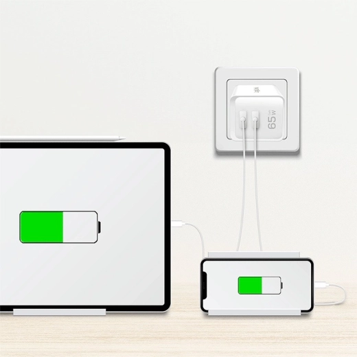 Du USB‑C prievadai vienu metu įkrovimui