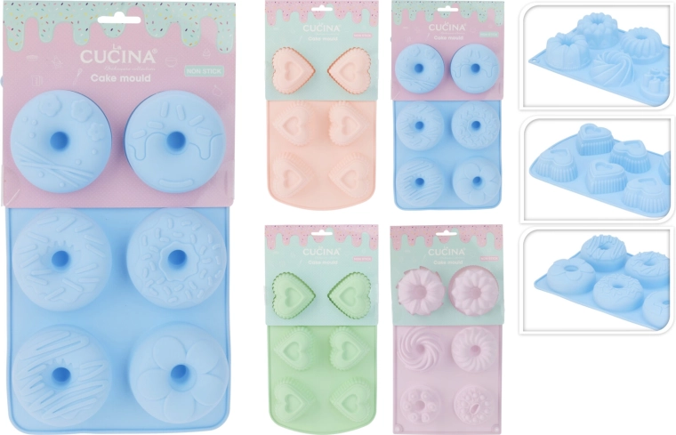 Silicone Baking Mold – Bundt, Donut, and Heart (6 cavities)