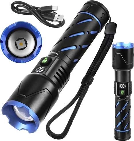 TRIZAND Tactical LED Flashlight 800 lm with 5000 mAh Battery, USB‑C and Zoom