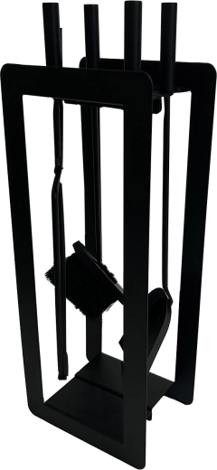 Židinio įrankių rinkinys 60 cm – juodas metalinis, 4 dalių su stovu