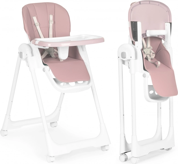 Valgomoji kėdutė su reguliuojamu aukščiu, eko oda, dvigubas padėklas, rožinė ECOTOYS