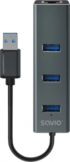 Savio USB-A 3.1 Gen 1 šakotuvas su 3 prievadais ir RJ-45 gigabitinio eterneto adapteriu