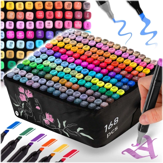 Alcohol-Based Dual-Tip Markers with Case 168 pcs Nukido