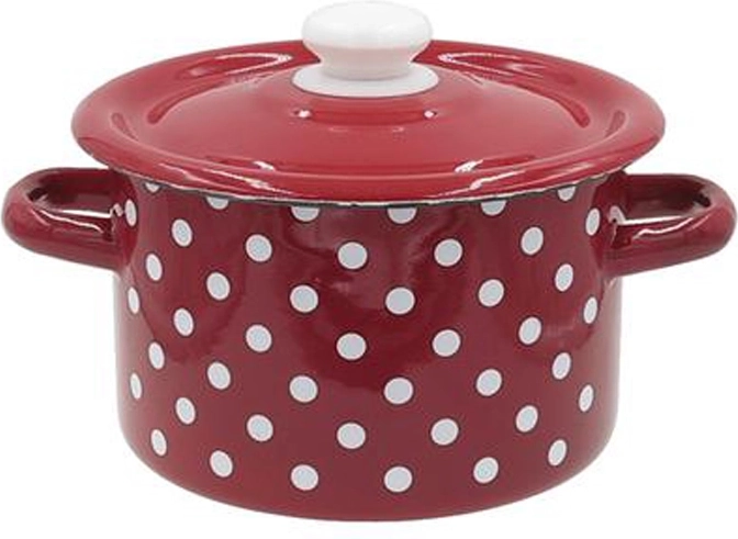 Enamel pot with lid 2 l polka dot red