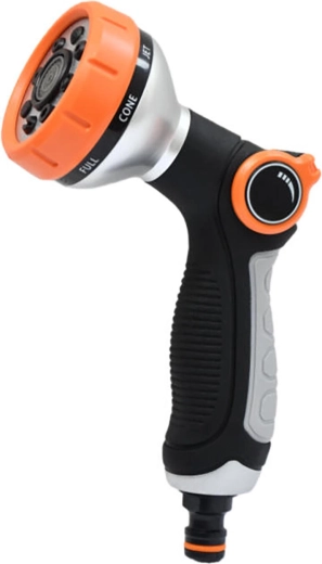 Spray gun with 8 functions, metal, soft grip