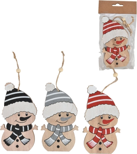 Hanging wooden decoration Snowman (3 pcs)
